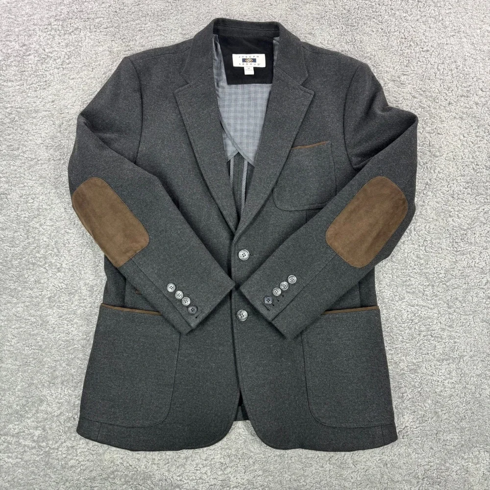 Joseph Abboud Mens Gray Knit Blazer Sport Coat Elbow Patches Size M